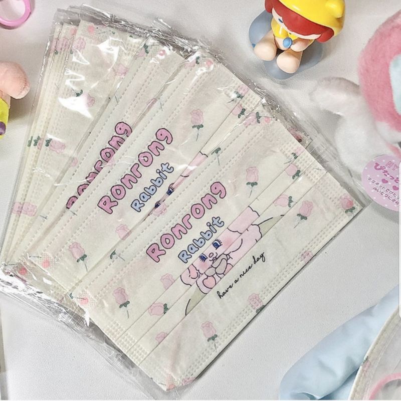 พร้อมส่ง 💗🐰 หน้ากากอนามัยลายกระต่าย RonRong (1 pack 10 ชิ้น ) ซีลแยกชิ้น 🥳