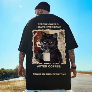 M-5XL Summer Unisex Round Neck Oversized Shirt Short Sleeve Couple T-Shirt Mens Fashion Angry Cat Print Korean Top_07