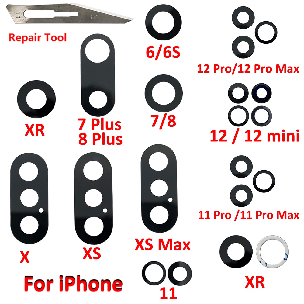 กระจกกล้องหลัง อะไหล่ซ่อมเลนส์กล้องหลัง พร้อมเครื่องมือ สําหรับ IPhone 6 7 8 Plus X XR XS 11 12 Pro Max 12mini
