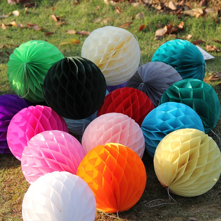15/20/25/30 ซม. ตกแต่งที่มีสีสัน ดอกไม้ กระดาษ โคมไฟรังผึ้ง บอล งานแต่งงาน เด็ก วันเกิด