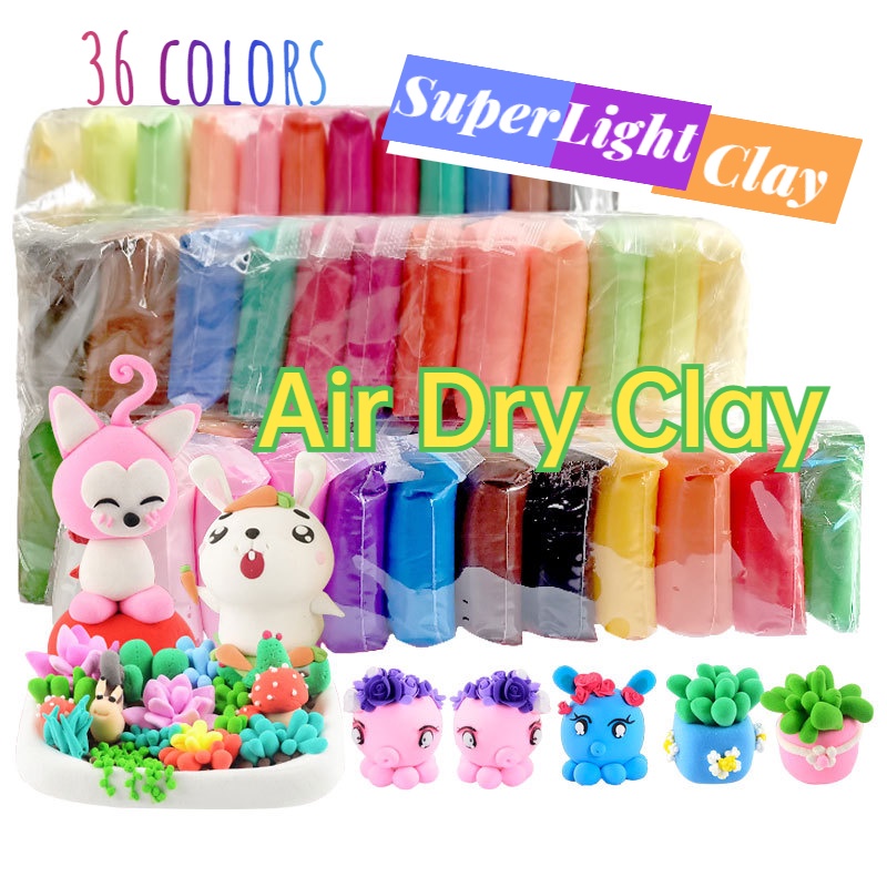 ☢¤❖12/24/36 สี Ultra-Light Air Dry Clay ชุดงานฝีมือ DIY Super Light ปลอดสารพิษดินเหนียวเด็กหล่อ