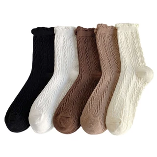 ถุงเท้าลูกไม้น่ารัก Jk สีพื้น สีดํา สีขาว สไตล์ญี่ปุ่น สําหรับผู้หญิง (1 คู่)