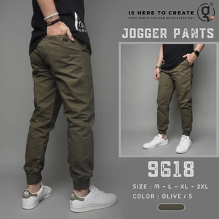 ⚡GW⚡NO.9618 กางเกงขายาว ผู้ชาย เอวยืด ขาจั้มพ์ Jogger Pants ผ้าคอตต้อน สีพื้น ยาว 35.5- นิ้ว ไซส์ M-4XL