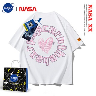 【พร้อมส่ง】เสื้อยืดแขนสั้น ผ้าฝ้าย ทรงหลวม พิมพ์ลายตัวอักษร NASA สไตล์อเมริกัน สําหรับผู้ชาย และผู้หญิง