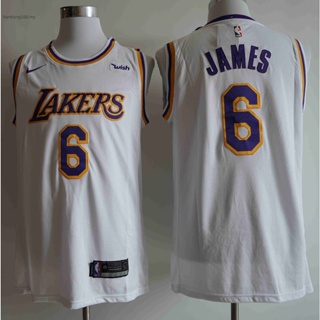 ขายดี NBA Mens Los Angeles Lakers ฤดูกาล 2021 #6 เสื้อกีฬาบาสเก็ตบอล ปักลาย LeBron James สีขาว AMnnpd87EJogii43