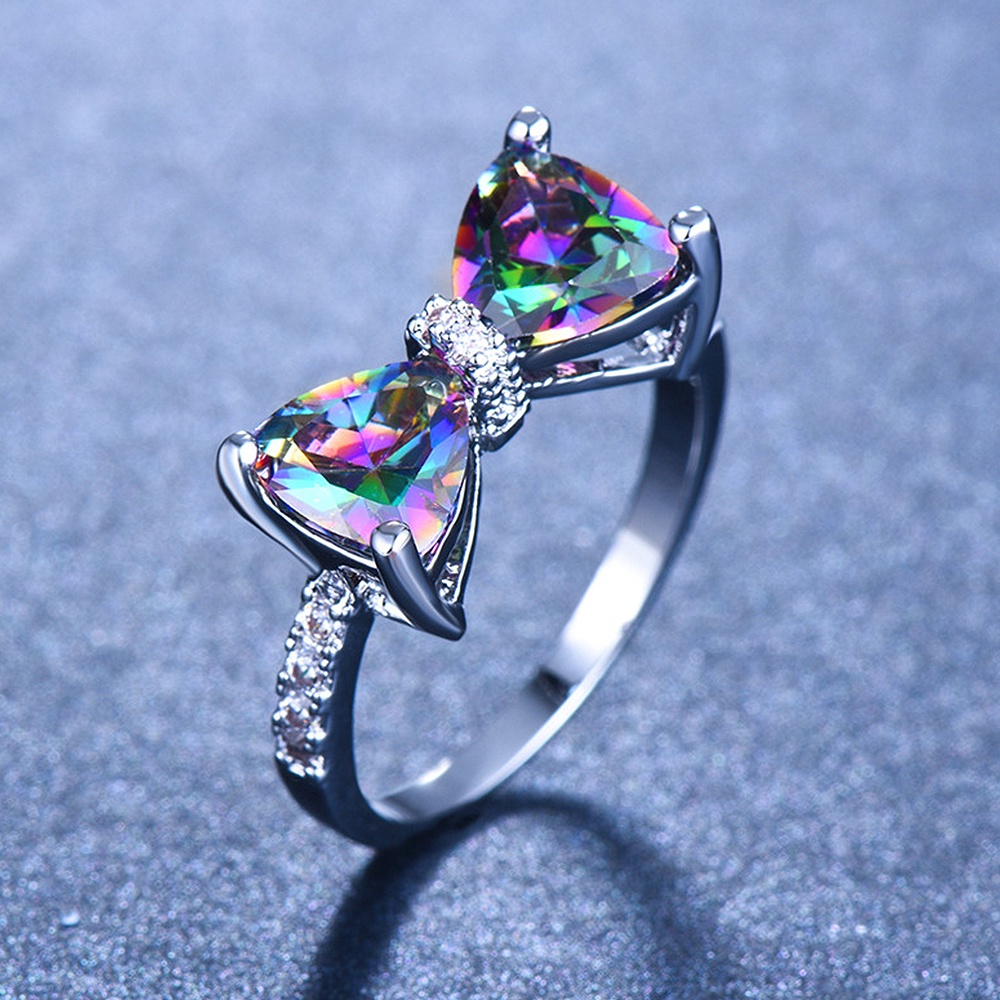 925 เงินสเตอร์ลิงบุคลิกภาพ Multi-สี CZ Bow แหวนผู้หญิงแฟนซีเจ้าสาวงานแต่งงาน Finger-ring Nice แฟชั่นเครื่องประดับ