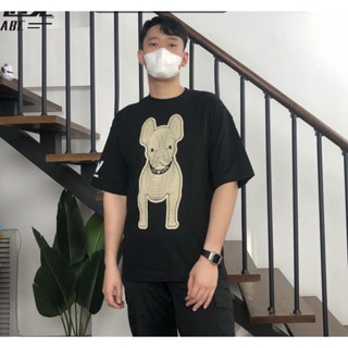 ☒□เสื้อยืดแขนสั้น LifeWork สำหรับบุรุษและสตรีสไตล์เดียวกันหัวสุนัขกลวงคอกลมคู่เสื้อยืดหลวม