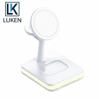 Luekn แท่นชาร์จแม่เหล็กไร้สาย 3 in 1 30W สําหรับ Macsafe iP 12 13 14 Pro Max Mini App Watch Airp