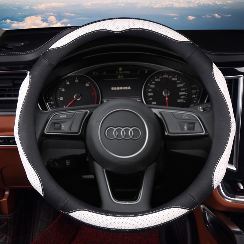 พวงมาลัยรถ 38cm15 "หนังลื่นสําหรับ Audi A4L A6L A3 A1 Q2 Q3 Q5 Q7 Q8 A5 A7 A8L B6 B7 B8 อุปกรณ์เสริม