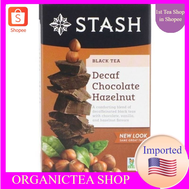 Stash Tea, Black Tea, Decaf Chocolate Hazelnut, 18 Tea Bags ชา​ ช็อกโกแลต​ พร้อมส่ง