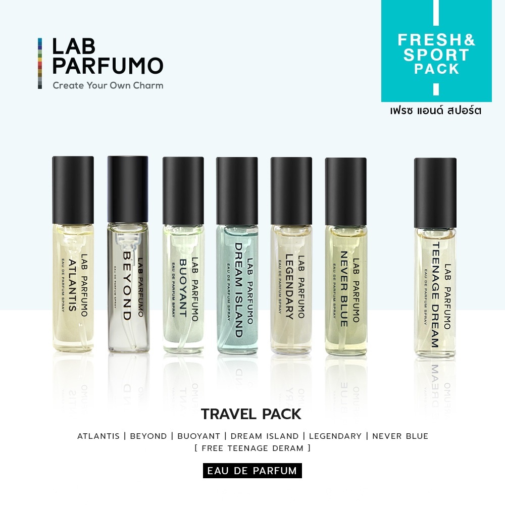 Fresh & Sport Pack by LAB Parfumo : น้ำหอม (EDP) แพ็ค 6 หลอดๆ ละ 4 ml แถมฟรี กลิ่น Teenage Dream (4ml) 1 หลอด