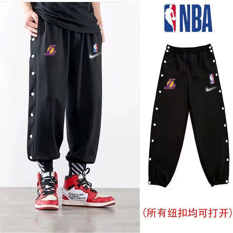 NBA Lakers กางเกงกีฬาลําลองติดกระดุมกางเกงบาสเก็ตบอลสําหรับผู้ชายและผู้หญิงกางเกงวอร์มทรงหลวมทุกการแ