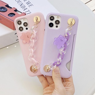 Sweat Bear basic card slot hard case with chain keyring strap compatible for iphone 14 13 12 11 pro max galaxy s22 ultra plus s21 note 20 s9 s10 a32 a12 bear pink purple blue