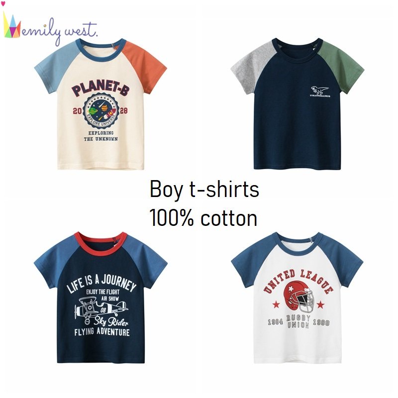 ใหม่ เสื้อยืดคอกลม แขนสั้น ผ้าฝ้าย ลายการ์ตูนไดโนเสาร์ เครื่องบิน แฟชั่นฤดูร้อน สําหรับเด็กวัยหัดเดิน 2023