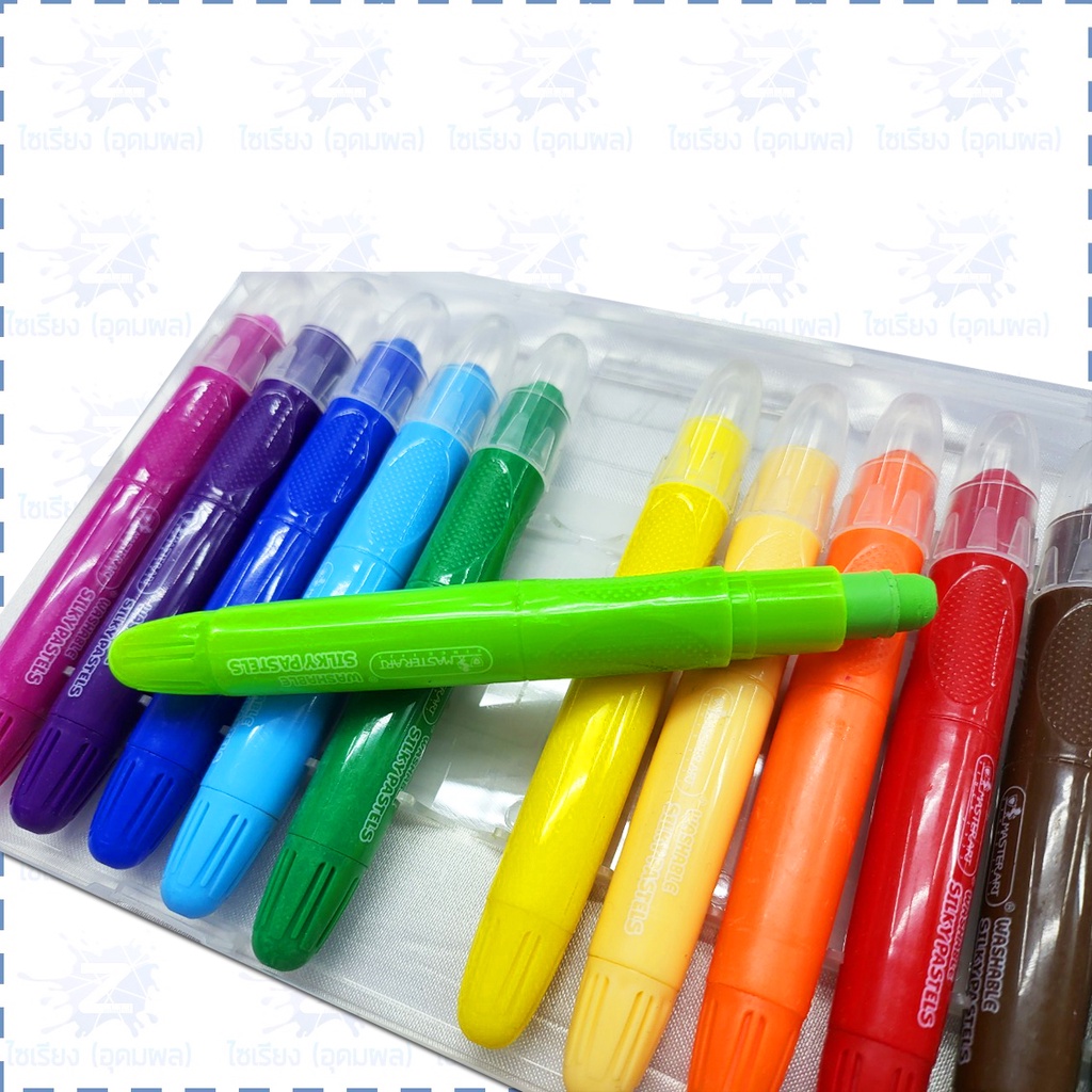 สีเทียนสำหรับเด็ก ล้างออกได้ 12สี Masterart Washable Silky Pastels กล่องพลาสติก