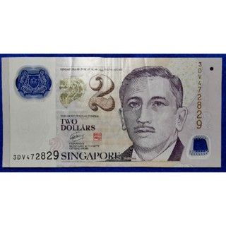 แบงก์​สิงคโปร์​ Singapore, 2 Dollars, (Polymer), ใช้แล้ว, B753E