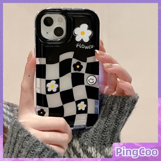 PingCoo - Case For iPhone 14 13 12 11 Plus Pro Max XR TPU Soft Jelly Airbag Clear Case Checkerboard Flower Camera Protection Shockproof Back Cover