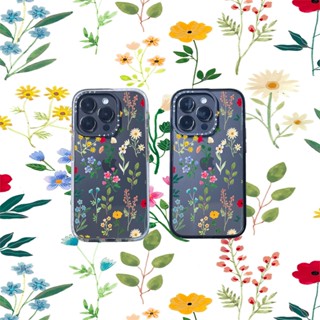 Casetify X เคสโทรศัพท์มือถืออะคริลิค TPU ใส แบบแข็ง ขอบสีดํา สีขาว ลายดอกไม้ พร้อมกล่อง สําหรับ Apple IPhone 11 12 13 14 Pro Max