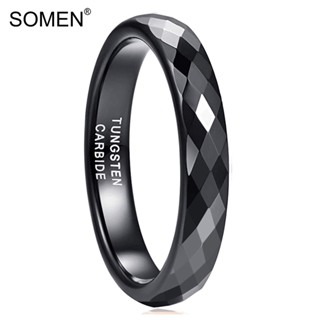 Somen แหวนทังสเตนคาร์ไบด์ ขัดเงา ขอบเหลี่ยม สีดํา ขนาด 4 มม. สําหรับผู้หญิง ไซซ์ 6-11