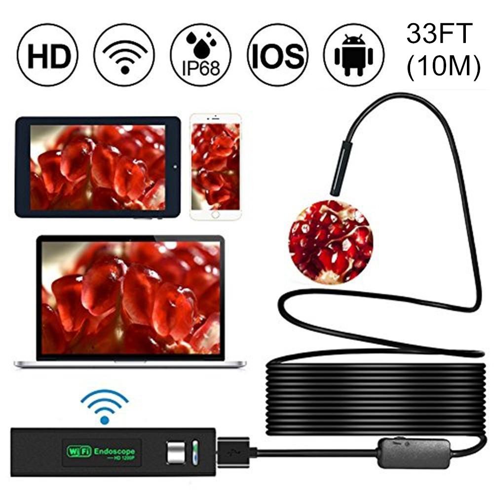 Wireless WiFi Endoscope HD 1200P Mini Waterproof Soft Cable Inspection