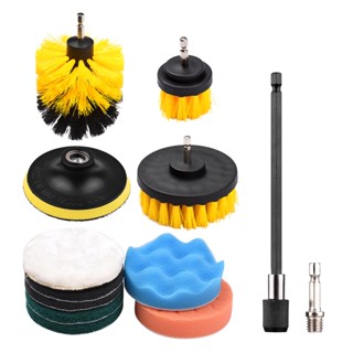 12PCS/SET Electric Drill Brush Scrub Pads Kit Power Scrubber Cleaning Kit Cleaning Brush Scouring Pad for Carpet Glass C