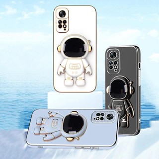 เคสโทรศัพท์มือถือซิลิโคน TPU นิ่ม แบบใส ขอบชุบ ทรงสี่เหลี่ยม ลายนักบินอวกาศ พับได้ สําหรับ Xiaomi Redmi A1 A2 Note 12 12s Pro Plus 4G 5G