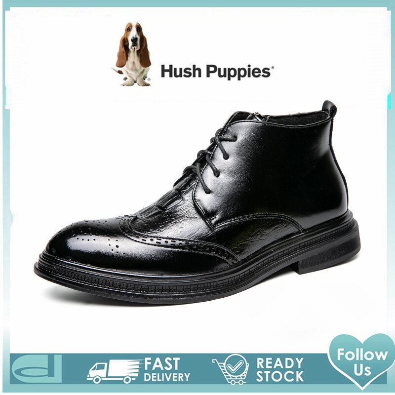 Hush ลูกสุนัขรองเท้าผู้ชาย Hush Puppies ผู้ชายรองเท้า High Cut รองเท้าหนังรองเท้าสําหรับชายรองเท้า M