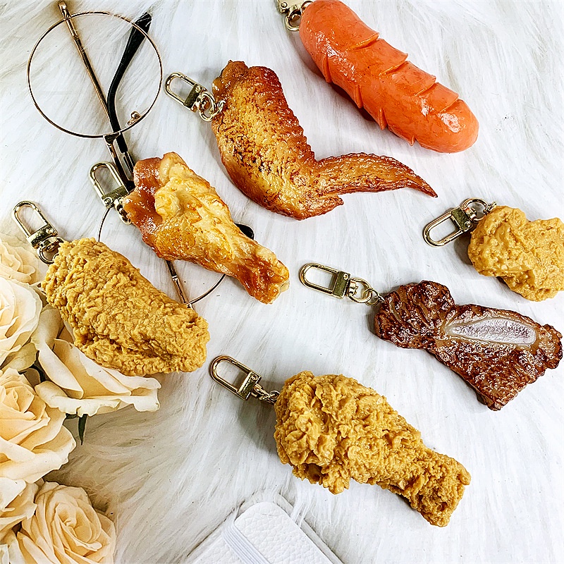 พวงกุญแจไก่ทอด Chicken Keychain น่องไก่ทอด พร้อมส่ง keyring กุญแจน่องไก่ปลอม ตลก ของตกแต่งบ้าน โมเดล