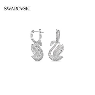 พร้อมส่ง Swarovski ต่างหู รูปหงส์ สีชมพู สําหรับผู้หญิง