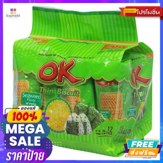 OK(โอเค) โอเค ทิน บิสกิต ขนมปังกรอบ รสสาหร่าย ชนิดแผ่นบาง 360 ก. บรรจุ 30 ก. X 12 ซอง OK Thin Biscuits Crispy Seaweed Fl