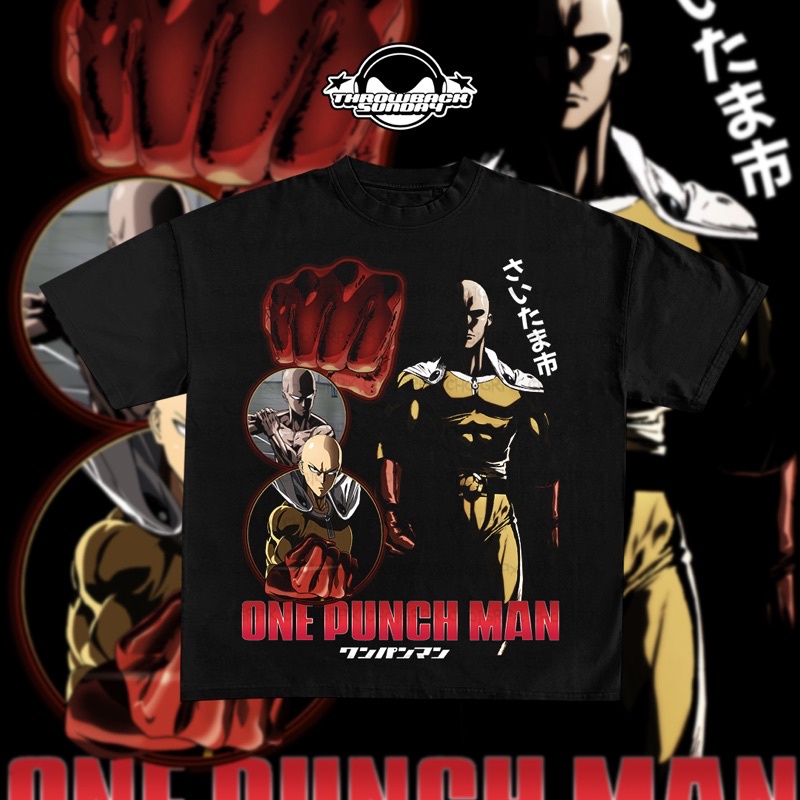 One Punch Man Saitama Black Oversized Tee_07
