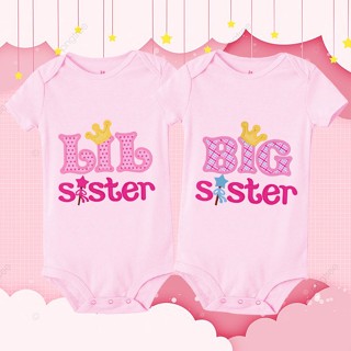 ชุดจั๊มสูทรอมเปอร์ ลาย Big Sister Lil Sister สําหรับเด็กทารกแรกเกิด ผู้ชาย และผู้หญิง