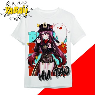 Micari Genshin Impact Hu Tao Cotton Spandex Anime Gaming T-Shirt White Shirt Round Neck_03