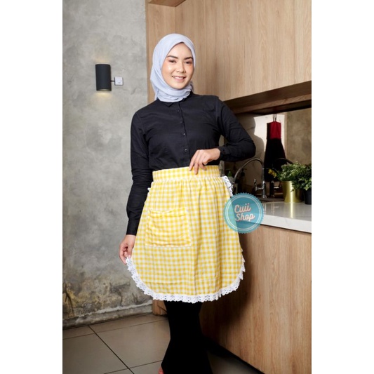 ผ้ากันเปื้อนทําอาหารสไตล์ CINDERELLA / ผ้ากันเปื้อนลูกไม้ลายตารางลายตาราง Gingham น่ารัก by Cuii Shop (A5)