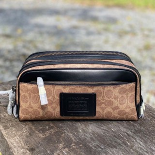 COACH DOUBLE DOPP KIT SIGNATURE น้ำตาล งาน shop /น้ำเงิน กระเป๋าใส่ของ