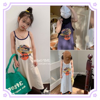 Girls Summer Suspenders/เดรส  ใหม่สาวเกาหลีผ้าฝ้าย 100% พิมพ์การ์ตูนความยาวกลางชุดเสื้อกั๊กเสื้อยืด  เสื้อผ้าเด็กผู้หญิง