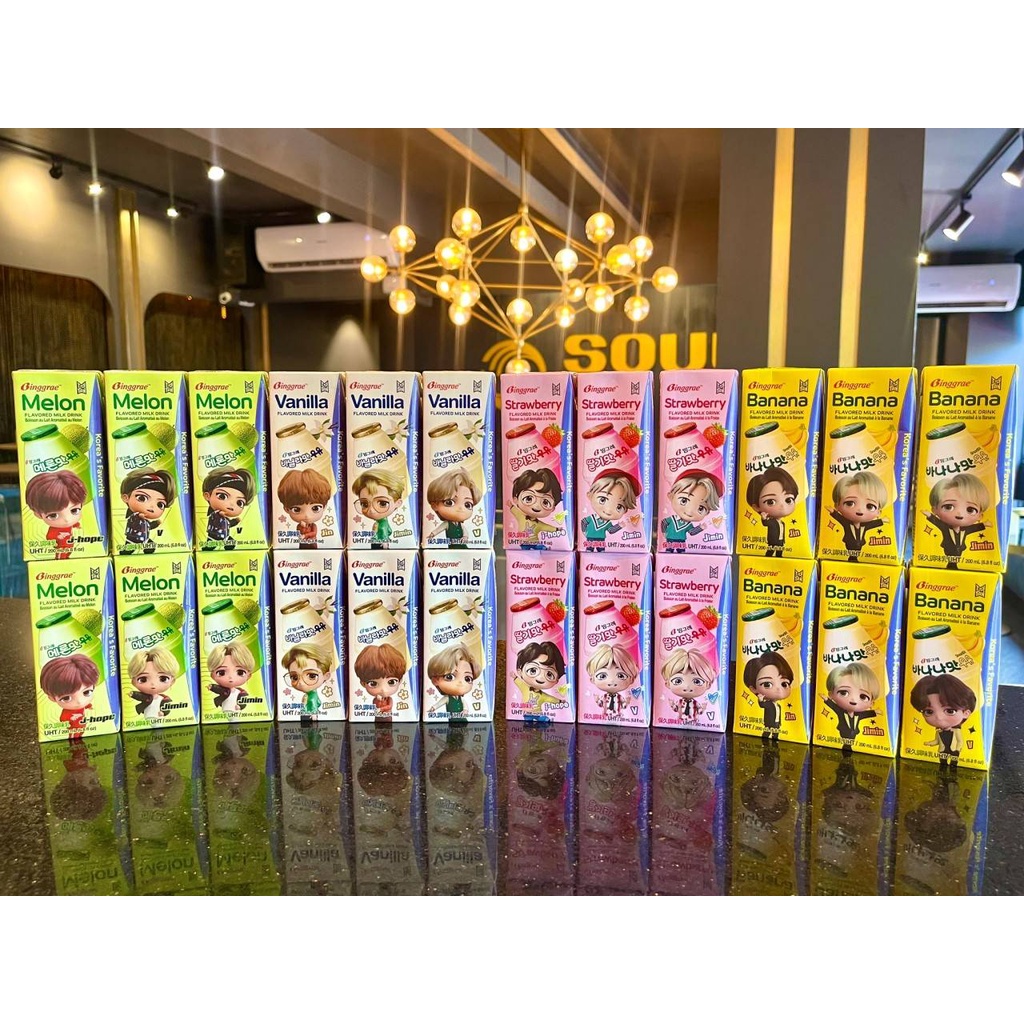 (นมเกาหลี 5รสชาติBinggrae Strawberry딸기맛 우유),Vanilla(바닐라맛 우유)Binggrae Banana, Stra