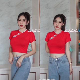 🎊mnv_shop🎊พร้อมส่ง🧧เสื้อครอปแขนสั้น ตรุษจีน 🧧🧧ผ้าเรย่อนทรงสวยใส่สบาย แบบน่ารักๆร ‼️‼️รีบตำนะค่าหมดเร็วมากกก