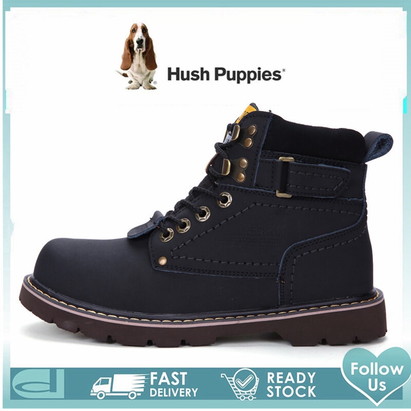 Hush ลูกสุนัขรองเท้าผู้ชาย Hush Puppies ผู้ชายรองเท้า High Cut รองเท้าหนังรองเท้าสําหรับชายรองเท้า M
