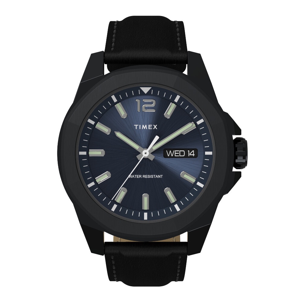 Timex TW2V42900 TREND ESSEX นาฬิกาข้อมือผู้ชาย สายหนัง สีดำ หน้าปัด 44 มม.