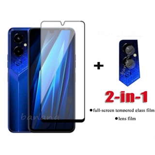 2 in1 ฟิล์มกระจกนิรภัยกันรอยหน้าจอ และเลนส์กล้อง แบบเต็มจอ สําหรับ Tecno Pova 4 Pro 3 2 Camon 19 Pro 5G 18 Premier 18P Spark 8C 8P 7 Pro 7T 7P