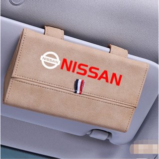 NISSAN LOGO Car Sunglasses Storage Alcantara Flip Glasses Case DAYZ NOTE MARCH Sentra Leaf sunny Altima Skyline MAXIMA JUKE Ariya Rogue QASHQAI Terra murano Patrol NV200 Elgrand GTR Interior Sun Visor Business Card Holder/Card Storage Box