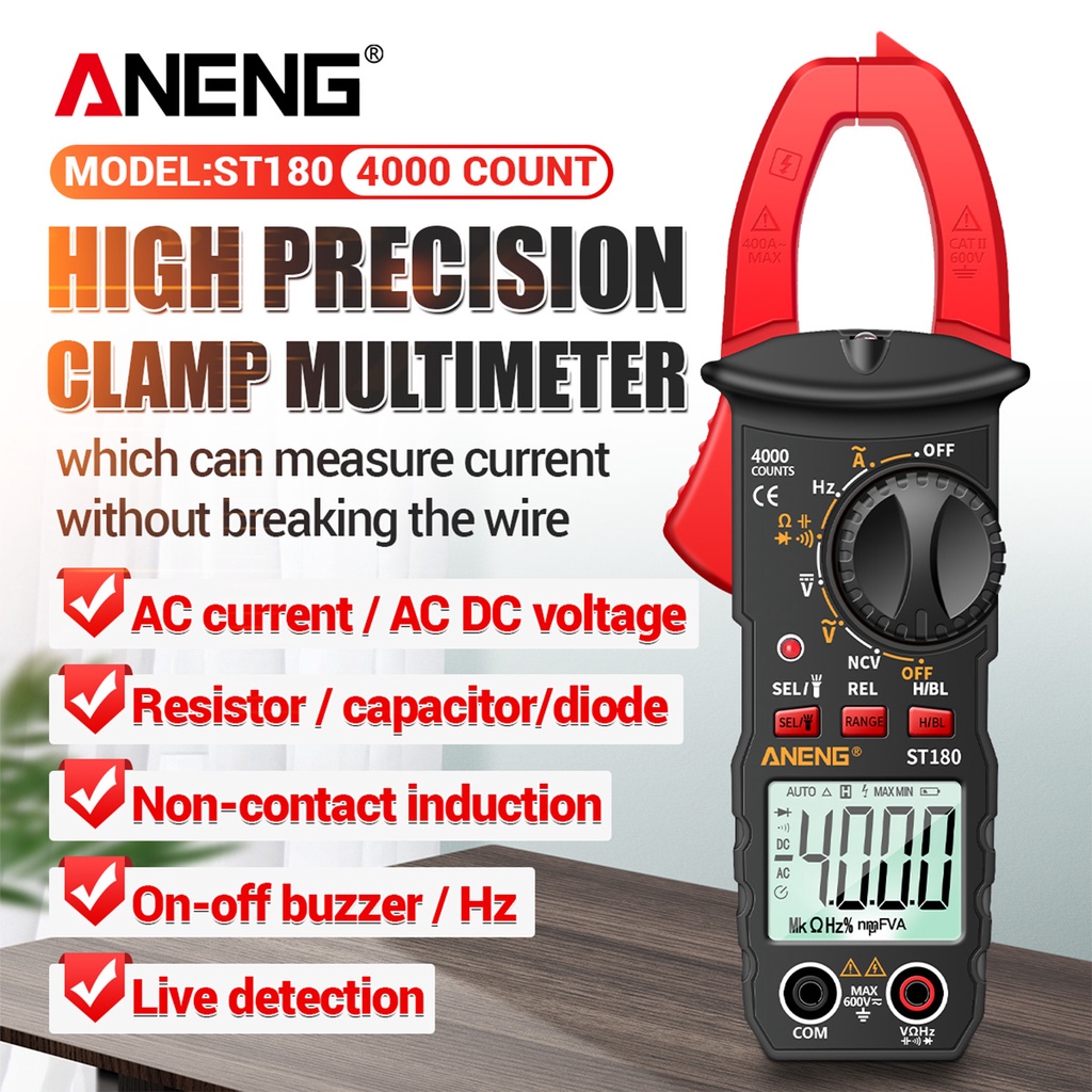 Aneng ST180 เครื่องวัดแรงดันไฟฟ้าดิจิทัล AC DC นับ 4000 ครั้ง