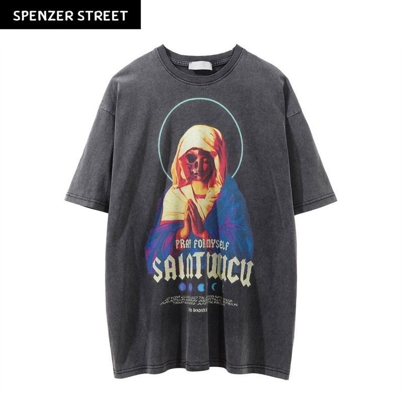 Spenzer.street | 🖤 Pray for myself โอเวอร์ไซส์ เสื้อผ้าสตรีท อปป้า เกาหลี y2k ทราวิส 2pac ฮิต 2023 มาใหม่