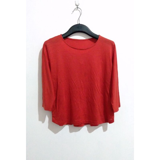 MERAH CEst Moijieu Femme | เสื้อปีกค้างคาว | 7/8 เสื้อเบลาส์แขน | เสื้อแดง | เสื้อสีพื้น | เสื้อเบลา