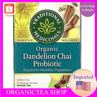 Traditional Medicinals, Organic Dandelion Chai Probiotic, Caffeine Free, 16 Wrapped Tea Bags