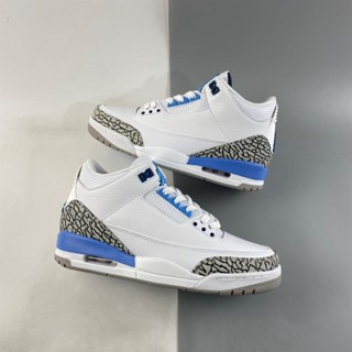 Ums9 Air Jordan 3 "UNC" รองเท้ากีฬา รองเท้าบาสเก็ตบอล สีขาว สีฟ้า สีเทา