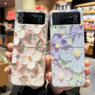 เคสโทรศัพท์มือถือ PC แข็ง บางพิเศษ กันกระแทก ลายดอกไม้ สําหรับ Samsung Galaxy Z Flip 4 Z Flip 3 Z Flip 4 Z Flip 3