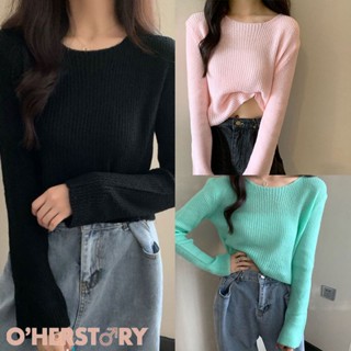 เสื้อไหมพรม  แขนยาวตัวสั้น  เสื้อแฟชั่น  กันหนาวผู้หญิง สีทึบเข้ารูป เข้าได้กับทุกชุด