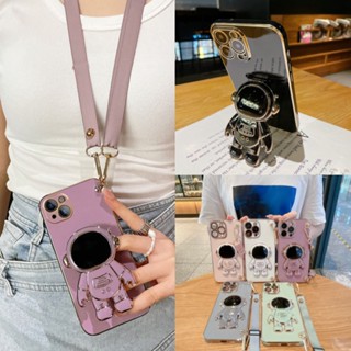 เคส VIVO V23 V23e V21 S1 Pro Y02S Y1S Y91C Y91 Y91i Y95 VIVOV23 VIVOV21 4G 5G 2020 2021 2022 Electroplating Astronauts Holder Soft Case With Lanyard